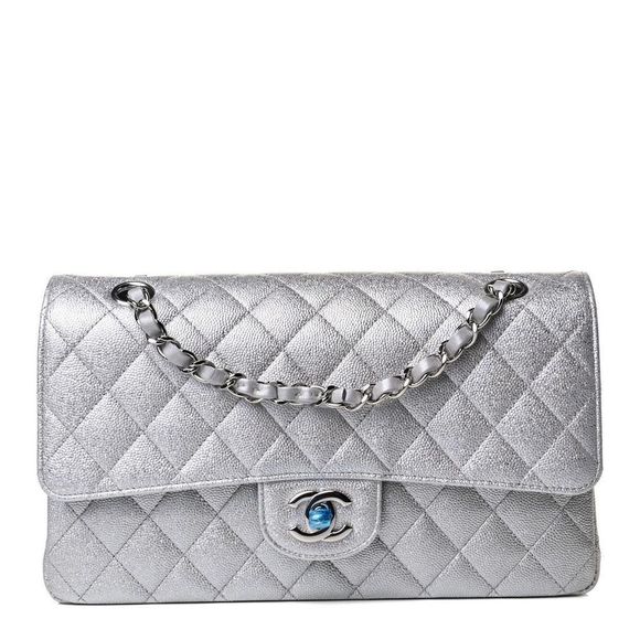 CHANEL Handbags - ❌❌ CHANEL 21K Glittered Silver Metallic Caviar Quilted Medium Double Flap CC bag